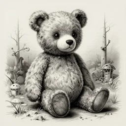 surrealism grunge cartoon sketch of a teddy bear by - beeple , loony toons style, creepy themed, detailed, elegant, intricate