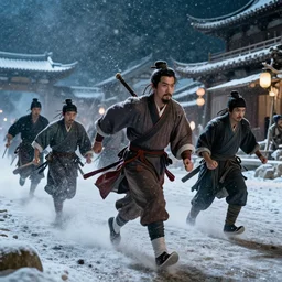 water margin rushes to liangshan on a snowy night