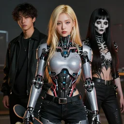 k-pop portrait of a cyborg sk8er girl of death by charles lee and by Rebecca Guay and by d&d concept artists