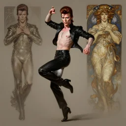 david bowie jumping and dancing, character sheet, character design, contrast, deep focus, turnaround, highly detailed, dramatic lighting, digital painting, artstation, concept art, matte, sharp focus, illustration, elegant, art by artgerm and greg f and alphonse mucha.
