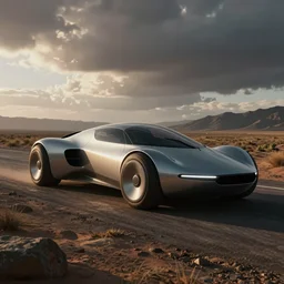 immaculate wide shot ambient occlusion of a retrofuturistic concept vehicle, cycles render, turbosquid, wide