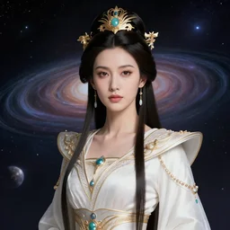 a ya portrait of the powerful empress of the solar system in the style of anna dittmann and in the style of kim jung gi. glowing, ornate and intricate linework, stunning, dynamic lighting, ultrafine and hyperdetailed.
