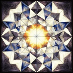 album cover art for katakana jesters in front of tessellations polygons by akihiko yoshida