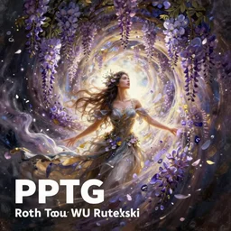 female druid, floral explosion, radiant light, vortex of wisteria petals, oil painting, Tooth Wu, Greg Rutkowski, RPG portrait, dynamic lighting, fantasy art, High contrast, depth of field