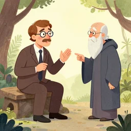 illustration of a 🤓 talking to a 🧐 by mandy jurgens