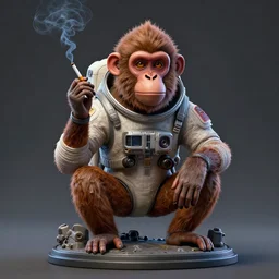 a monkey in a space suit smoking a cigarette, a surrealist sculpture by wendy froud, zbrush central contest winner, fantasy art, zbrush, reimagined by industrial light and magic, daz 3 d