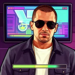 illustration gta 5 artwork of geert wilders, sunglasses, in the style of gta 5 loading screen, by stephen bliss