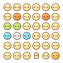game asset sheet, 2 d sprite, chibi round items material study