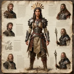 detailed ultrarealistic photography of charactersheet medieval dnd organic armor rustic robust tribal girl craig mullins, vallejo, leyendecker, norman rockwell, greg rutkowski, cinematic, full shot,