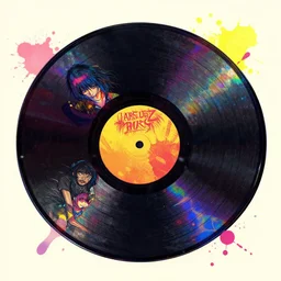 colorful illustration of vinyl, splatters, by zac retz and junji ito