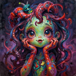amazing detailed painting. disturbing, twisted, dark, scary. vibrant colors. cute, lovely, funny, beautiful, photorealistic, amazing. trending on artstation.