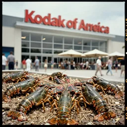 vintage photograph of lobsters loose at the mall of america, kodak ektar 100 120