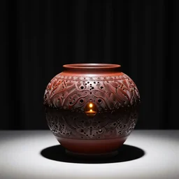 study of shino ceramic pot, individual piece, black curtain background, by zeng fanzhi, lacquer, carved lacquer, bokeh, essence, tiny, nightlight, studio lighting, hard lighting