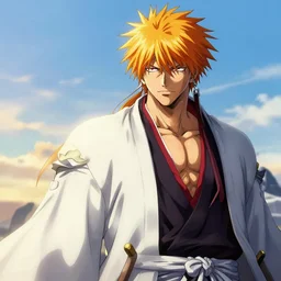 bleach, zaraki, fantasy, painting, ultra realistic!!!, clear weather, golden hour, sharp focus