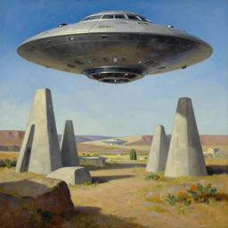 painting of a scene from an ancient historical ufo encounter in the style of charles abel corwin, frank lloyd wright, highly detailed, oil painting