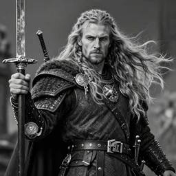 highly detailed beautiful black and white photography of a viking, sharp focus, dynamic lighting, warhammer, elegant harmony, beauty, masterpiece, by riccardo federici, by craig mullins, by greg tocchini, by greg rutkowski