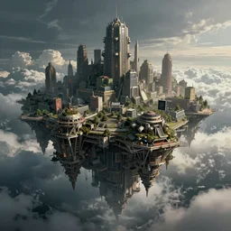 floating city on clouds, huge city, dark fantasy, highly detailed, high quality, 8 k, 4 k, octane render, digital painting, alena aenami, lilia alvarado, shinji aramaki, karol bak, alphonse mucha, tom bagshaw