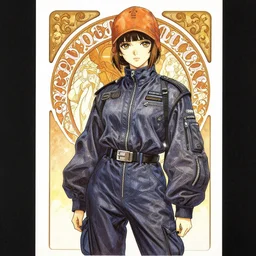 a copic maker manga portrait illustration by yoshiyuki sadamoto and alphons mucha of a anime girl highly detailed wearing streetwear pilot suit by issey miyake and balenciaga 8 k