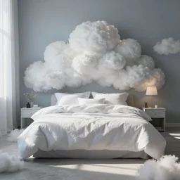 a beautiful cloud theme bedroom, sunlit