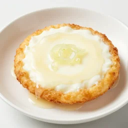 deep-fried boiled milk with onion glaze, food photography