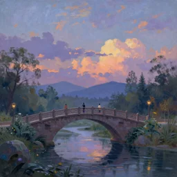 fairyland bridge, outside of time and space, dreamy, romantic, dusk, expressive impressionist style, highly detailed, 8 k