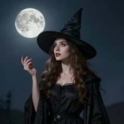 portrait of a beautiful witch with a moon above her in the sky by rembrandt