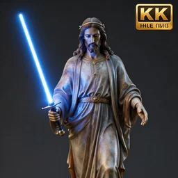 3 d render of a statue of jesus with a lightsaber, hd, 1 6 k, 8 k,