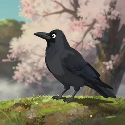 a wholesome animation key shot of a crow on a hill, very coherent art, portrait shot, studio ghibli, pixar and disney animation, sharp, anime key art by greg rutkowski, bloom, dramatic lighting