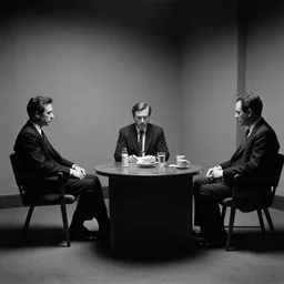 interrogation room, film noir, art film, stanley kubrick set piece,!! art!!, black and white, cinematic