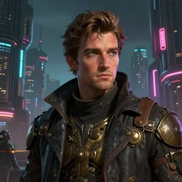 portrait of francesco totti, hypertechnological world in the background, steampunk, cyber city, neon light, matte paiting, hyper detailed, artstation