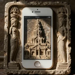 ancient stone carving of an iphone