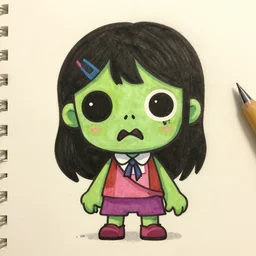 cute zombie anime girl drawn by Don bluth