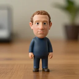 mark zuckerberg figurine by pixar sad bokeh on wooden table.