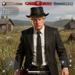 Boris Johnson in the style of red dead redemption 2, gameplay footage