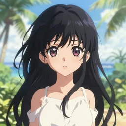 Cute young girl in anime style with black hair in the style of Tsukumizu, pixiv, pinterest anime, art by Steve Hanks, art by Alyssa Monks, endless summer art, realistic, wide focus, 8k ultra, insanely detailed, intricate, elegant, art by Laurie Lipton, digital art by James Clyne, art by Steve Hanks