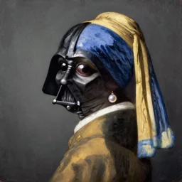 darth vader with a pearl earring by johannes vermeer, portrait, highly detailed, oil painting, high quality
