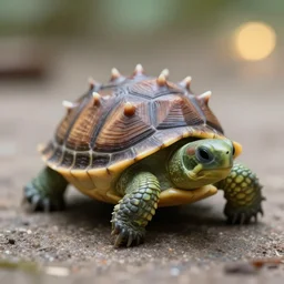 a turtle with spikes coming out of its shell, 2 0 0 mm, f / 2. 8, bokeh, 8 k, high quality