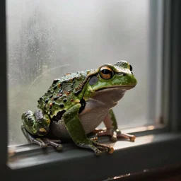 a frog on a foggy window