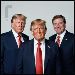 color photo of three Donald Trump, cinestill 800t, high quality, criterion collection