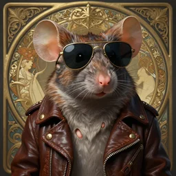 a mouse wearing sunglasses and a leather jacket, photography of kurzgesagt, deep focus, d & d, fantasy, intricate, elegant, highly detailed, digital painting, artstation, concept art, matte, sharp focus, illustration, hearthstone, art by artgerm and greg rutkowski and alphonse mucha