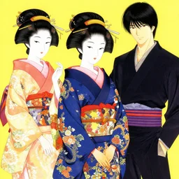 colorful illustration of geisha, by hajime sorayama and james jean and junji ito