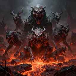 hell filled with scary animals and lava ,style by dylan cole, digital art, matte painting, artstation, concept art