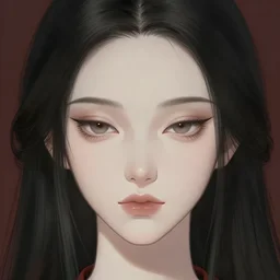portrait of a beautiful elgant young turkish adult with a heart shaped face, pale ivory skin, downturned hazel eyes, button nose, thin light pink lips, natural straight black eyebrows, long thin black hair, intricate facial features, anime, fantasy, digital painting, trending on artstation, deviant art, by wlop