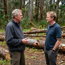 louis theroux interviewing kauri loggers at great barrier island, new zealand 1 9 2 0's
