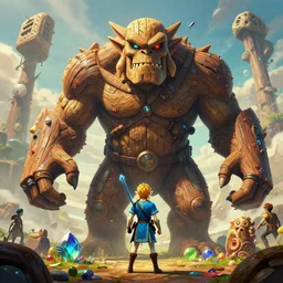 zelda fantasy art giant golem troll wood rock greeble gemstone, global illumination ray tracing hdr fanart arstation by sung choi and eric pfeiffer and gabriel garza and casper konefal