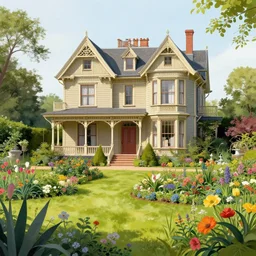 a beatiful garden in an old victorian house, extremely detailed, sharp focus, wide view, smooth, digital illustration, colorfull by edmund dulac