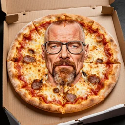 pizza in the shape of walter white, promotional material, 4 k, professional photography