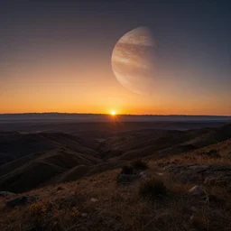 beautiful sunset landscape on another planet