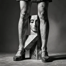 a black and white photo of a person's legs, a surrealist sculpture by toshiko okanoue, behance, surrealism, surrealist, cubism, genderless