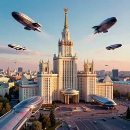 multicolor photo of futuristic moscow with flying spaceships by gregory crewdson created at future in 4 k ultra high resolution and with ultra wide angle, with inspiring feeling